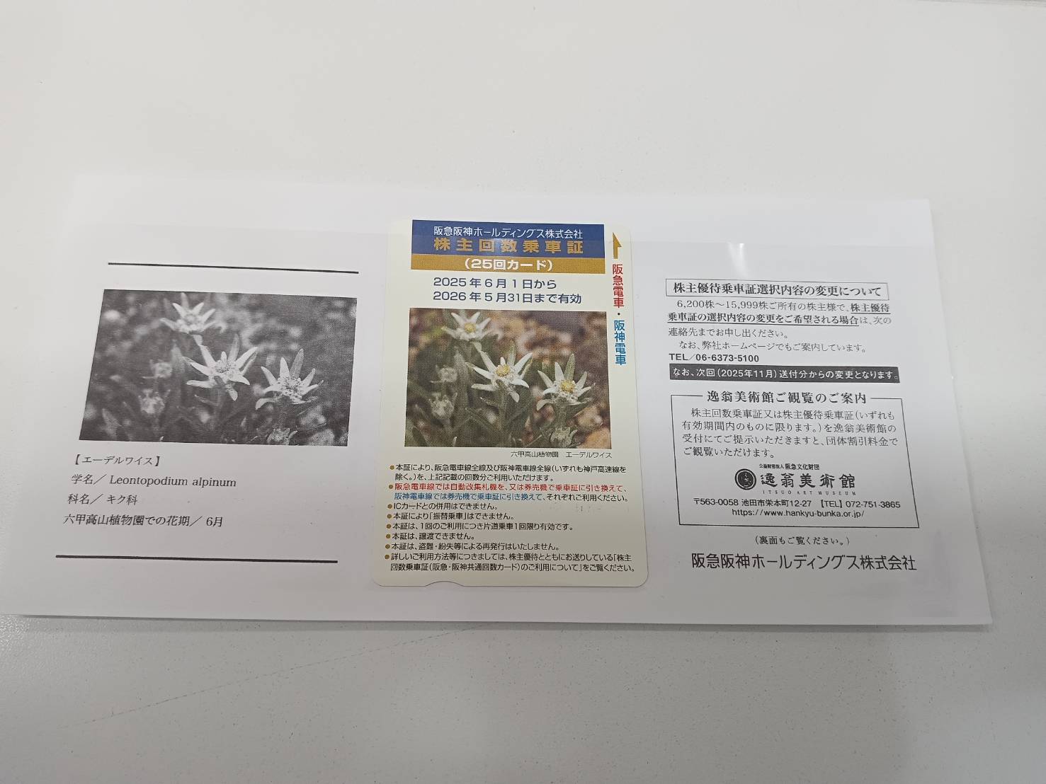 阪急阪神ホールディングス 株主優待回数乗車証 25回カード